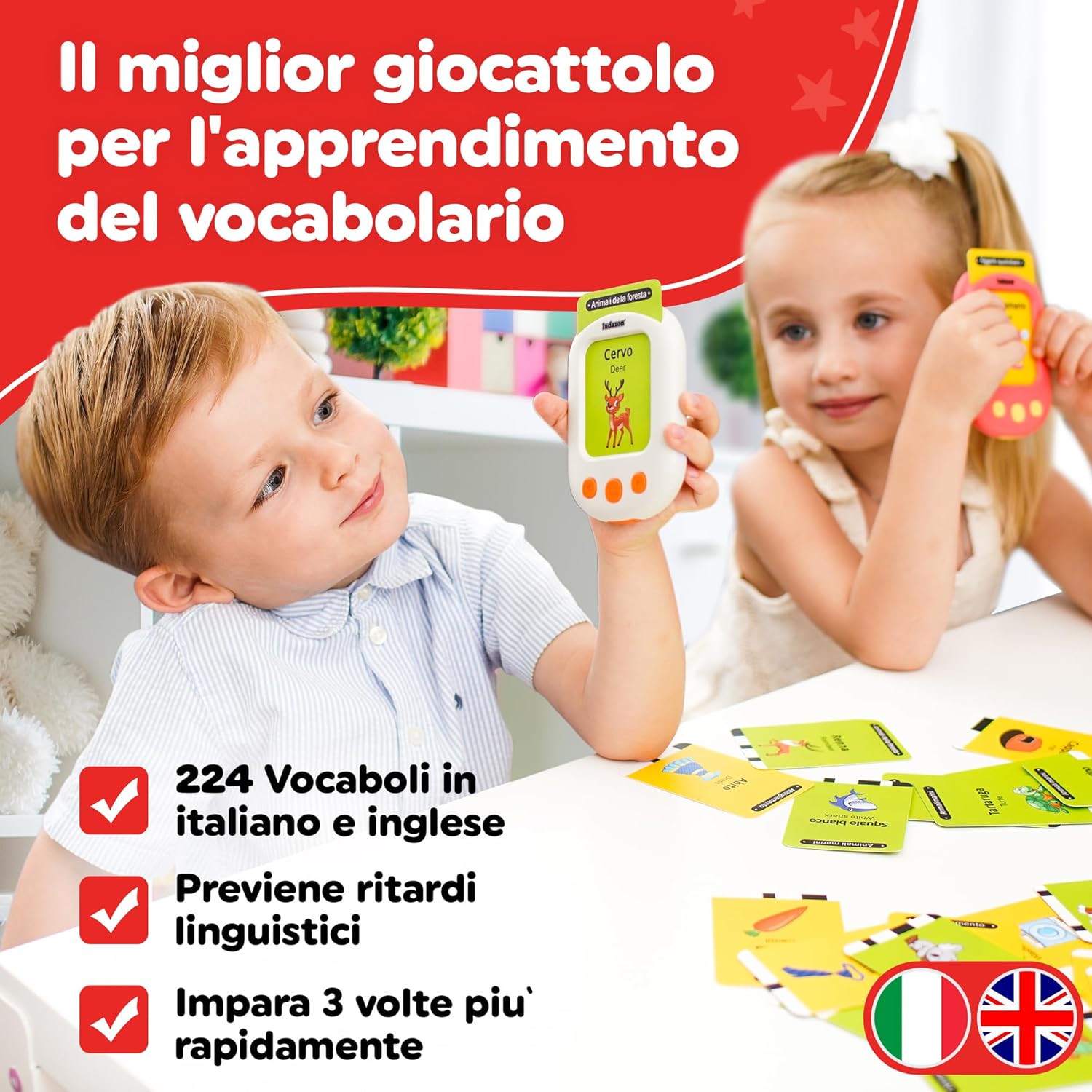 Carte Parlanti Montessori Italiano-Inglese, 224 Vocaboli e 18 Temi Educativi