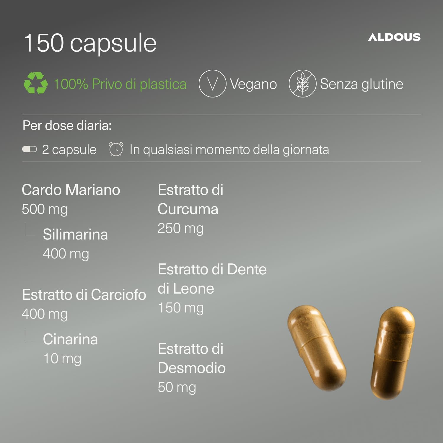 Cardo Mariano Tarassaco e Carciofo con Curcuma e Desmodio - 150 Capsule
