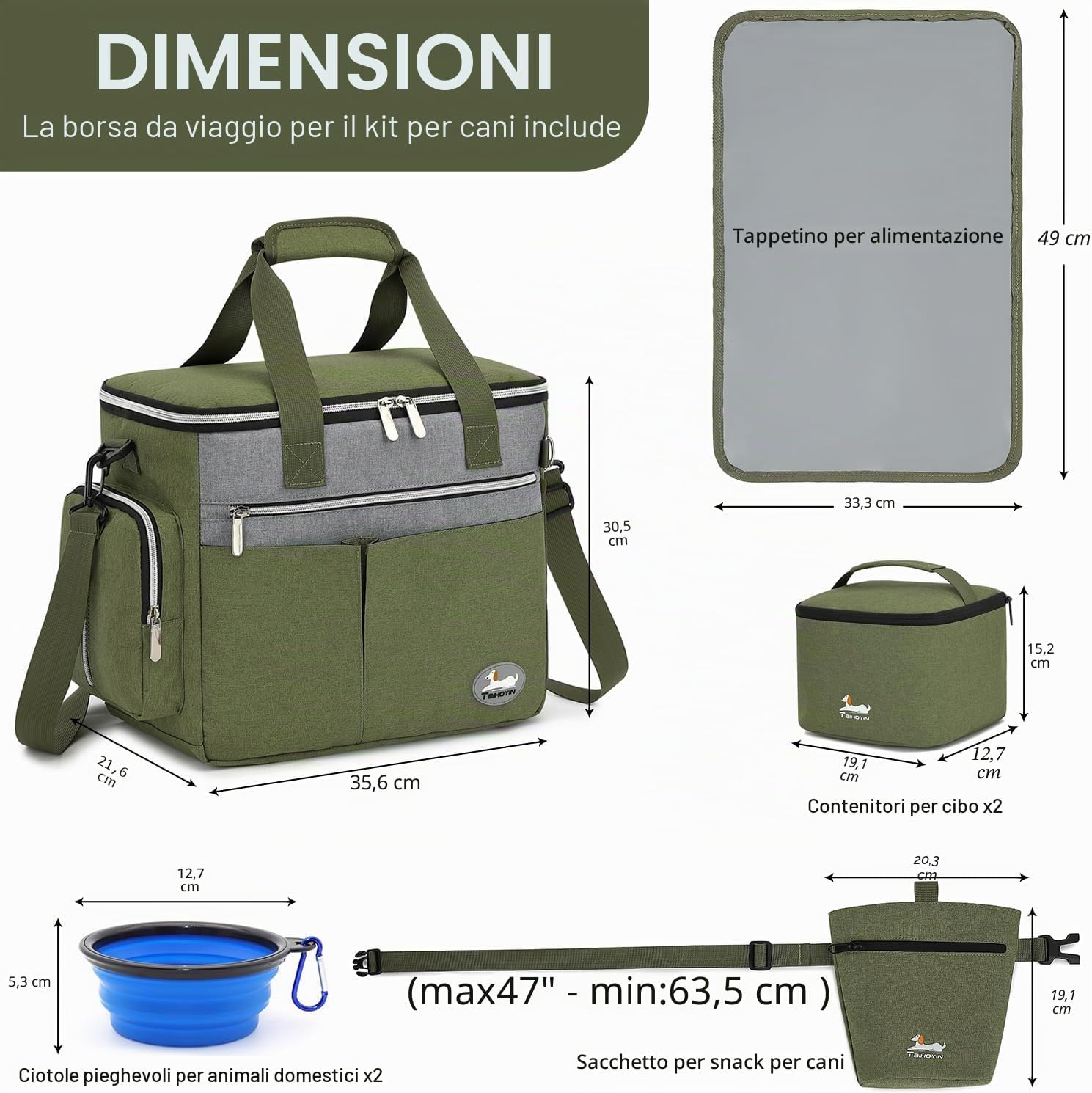 Borsa da viaggio per cani Kit completo di accessori