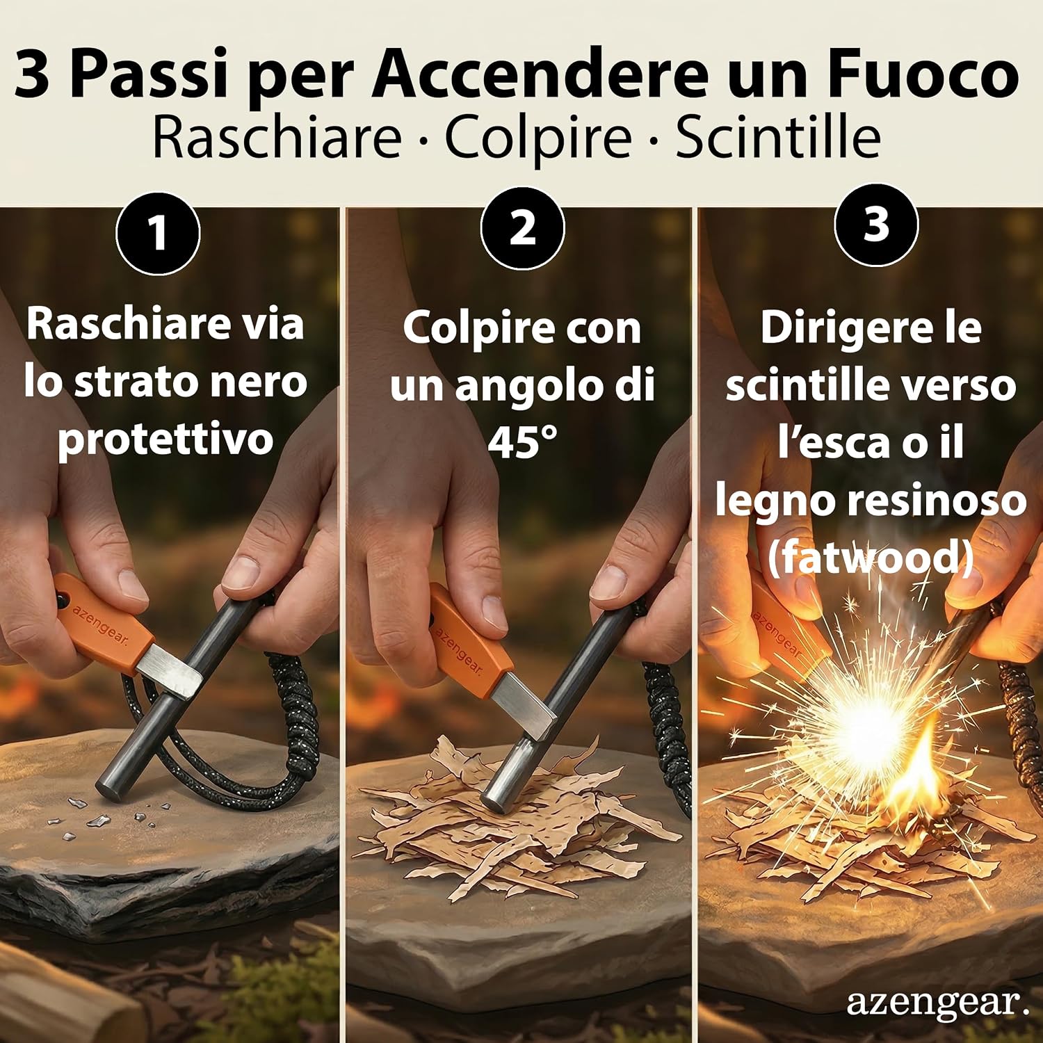 Pietra Focaia Ferrocerio con Raschietto Acciaio