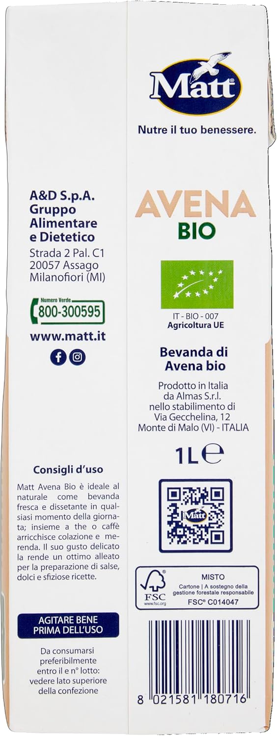 Matt, Avena Bio, Bevanda Vegetale